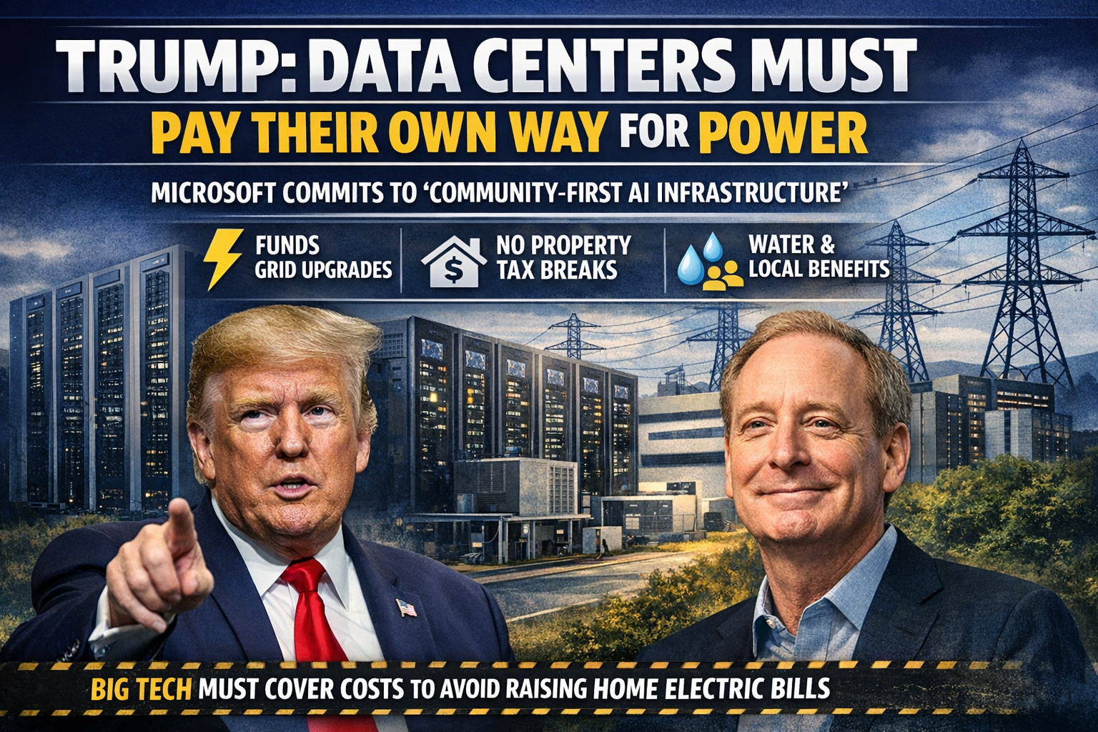 Trump Says Data Centers Must Pay Their Own Way for Power as Microsoft Commits to Grid Costs
